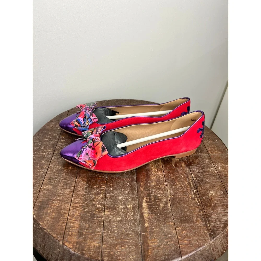 Dream Walkers Women Pink Purple Metallic Bow‎ Pointed Toe Flats Size 38